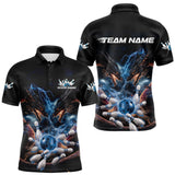 Maxcorners Custom Blue Lightning Flame Dragons Bowling Men Polo Shirt, Fire Dragon Bowling Jerseys TU0909