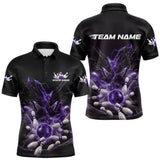 Maxcorners Custom Purple Lightning Flame Dragons Bowling Men Polo Shirt, Fire Dragon Bowling Jerseys TU0909