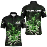Maxcorners Custom Green Lightning Flame Dragons Bowling Men Polo Shirt, Fire Dragon Bowling Jerseys TU0909