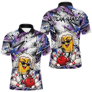 Maxcorners Blue And Purple Graffity Theme Custom Funny Beer Bowling Men Polo Shirt, Team Jersey LM0410