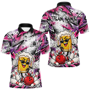 Maxcorners Pink And Purple Graffity Theme Custom Funny Beer Bowling Men Polo Shirt, Team Jersey
