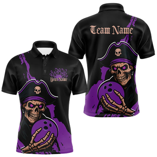 Maxcorners Custom Black And Purple Pirate Bowling Men Polo Shirt, Pirate Bowling Team Jerseys LM2602