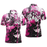 Maxcorners Pink Camo Bowling Team Shirts Polo Personalized Bowling League Jerseys Strike Bowling