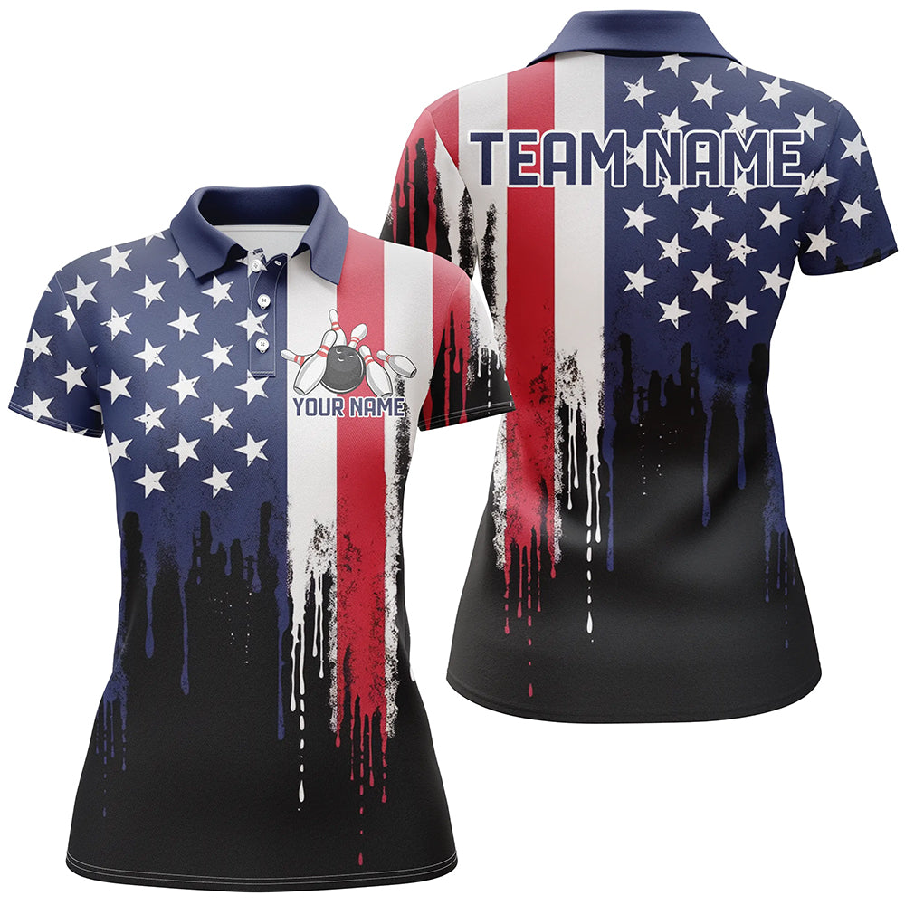 Maxcorners Dripping American Flag Bowling Jersey Customized Name, Team Name 3D Shirt