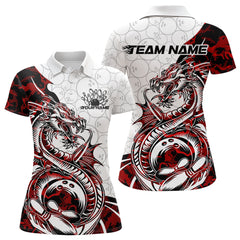 Maxcorners Custom Red Camo Dragon Bowling Tattoo Men Polo Shirts, Dragon Bowling League Team Shirt LM113