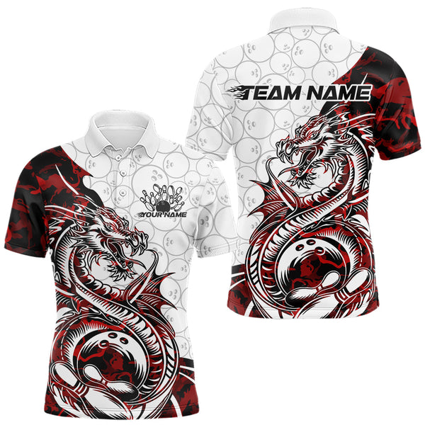 Maxcorners Custom Blue Camo Dragon Bowling Tattoo Men Polo Shirts, Dragon Bowling League Team Shirt LM113