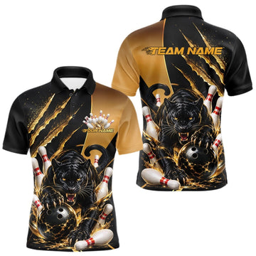 Maxcorners Custom Black And Gold Claw Marks Panther Men Bowling Polo Team Shirt LM0409
