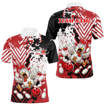 Maxcorners Custom Funny Chicken Bowling Team Shirt For Men, Red Splatter Chicken Bowling Jerseys LM1307