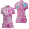 Maxcorners Pink Tie Dye Camo Pink Ribbon And Butterfly Custom Breast Cancer Awareness Polo Shirts