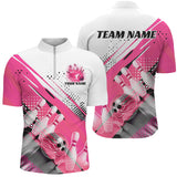 Maxcorners Bowling Ball And Pins Pink Pattern Customized Name, Team Anme 3D Polo Shirt