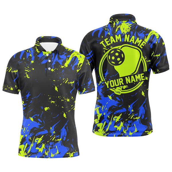 Maxcorners Blue And Green Custom Pickleball Team Shirts For Men, Pickleball Polo Shirts Team Uniform