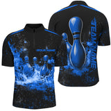 Maxcorners Black And Blue Ball Pins In Flame Bowling Jersey Customized Name, Team Name 3D Shirt