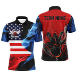 Maxcorners Red White And Blue American Flag Bowling Jersey Customized Name, Team Name 3D Shirt