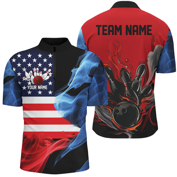 Maxcorners Usa Flag Bowling Jersey Customized Name 3D Shirt