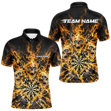 Maxcorners Custom Yellow Flame Skull Dart Men Polo Shirt, Break Glass Shard Dart Outfit LM1910