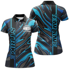 Maxcorners Custom Blue Camo Strike Bowling Polo Shirts For Men, Striking Bowling Team Uniform