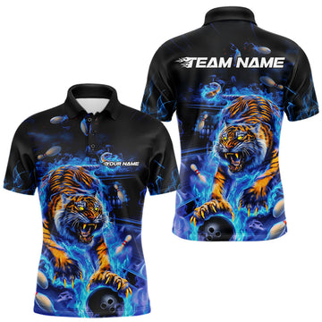 Maxcorners Bowling Team Shirt For Men – Tiger Design, Blue Fire Edition