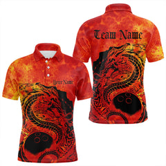 Maxcorners Custom Red Flame Viking Dragon Bowling Polo Team Shirts For Men, Bowling League Shirts