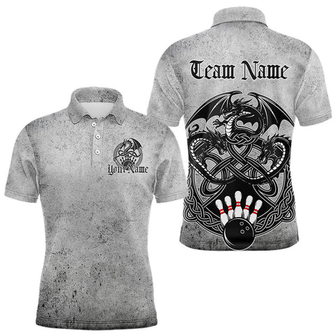 Maxcorners Custom Vintage Viking Dragon Bowling Polo Team Shirts For Men, Celtic Bowling Shirt LM0409