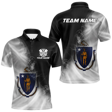 Maxcorners Custom Smoke Flame Massachusetts Flag Patriotic Darts Shirt For Men, Dart League Team Jerseys LM2602
