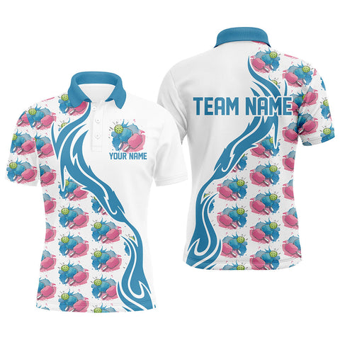 Maxcorners Custom Watercolor Pickleball Shirts For Men, Blue And Pink Pickleball Outfit For Team