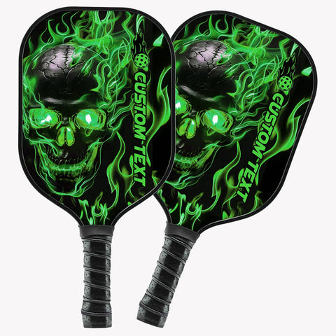 Maxcorners Black And Green Flame Skull Custom Pickleball Paddle, Halloween Pickleball Paddles Gifts Pickleball Rackets