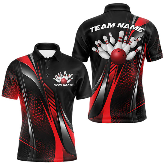 Maxcorners Black And Red Custom Bowling Jersey, Bowling Tournament Men Polo Shirt Bowler Outfit