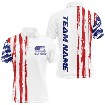 Maxcorners Custom Red White And Blue American Flag Patriotic Dart Team Men Polo Shirt, Dart Jersey LM1910