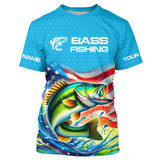 Maxcorners Custom US Flag Largemouth Bass Tournament Fishing T-Shirts, Patriotic Bass Fishing Jerseys MT2108
