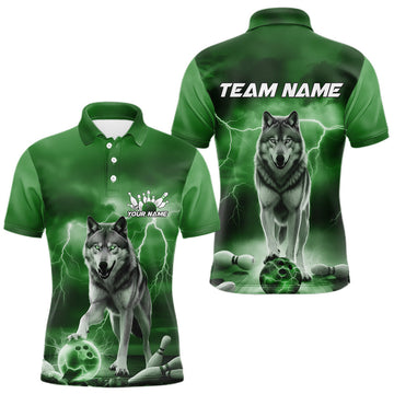 Maxcorners Custom Green Ligtning Wolf Bowling Team League Shirts For Men, Bowler Outfits LM2602