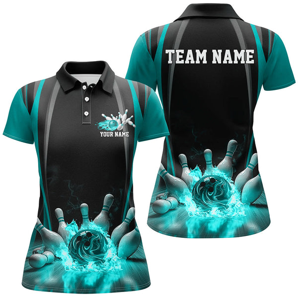 Maxcorners Black And Blue Jersey Bowling Jersey Customized Name, Team Name 3D Polo Shirt