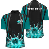 Maxcorners Black And Blue Jersey Bowling Jersey Customized Name, Team Name 3D Polo Shirt