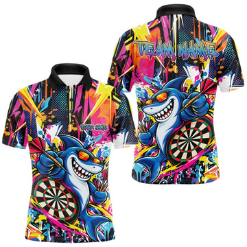 Maxcorners Custom Colorful Shark Dart Men Polo Shirt, Funny Graffiti Dart Team Jersey LM1910