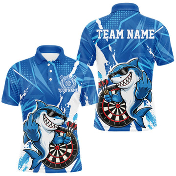 Maxcorners Custom Blue Funny Shark Dart Men Polo, Matching Team Dart Jersey Dart League Shirt LM1910