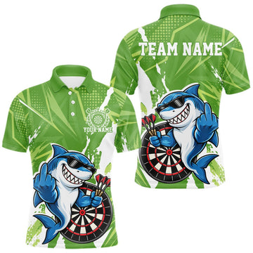 Maxcorners Custom Green Funny Shark Dart Men Polo, Matching Team Dart Jersey Dart League Shirt LM1910