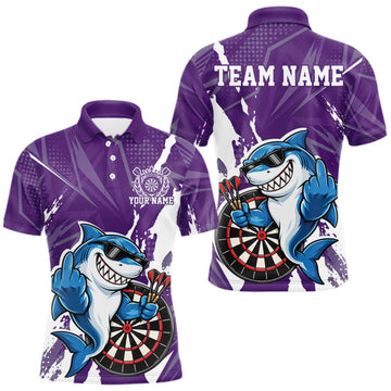 Maxcorners Custom Purple Funny Shark Dart Men Polo, Matching Team Dart Jersey Dart League Shirt LM1910