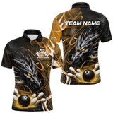 Maxcorners Custom Black And Yellow Flame Dragon Bowling Jerseys, Dragon Bowling Team Men Polo Shirts LM193