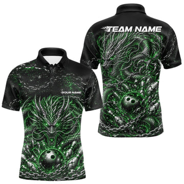 Maxcorners Green Custom Mytical Energy Metal Chain And Dragon Bowling Tournament Team Shirts For Men, Women And Kid