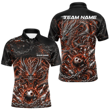 Maxcorners Orange Custom Mytical Energy Metal Chain And Dragon Bowling Tournament Team Shirts For Men, Women And Kid
