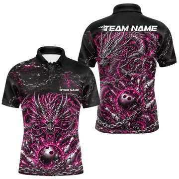 Maxcorners Pink Custom Mytical Energy Metal Chain And Dragon Bowling Tournament Team Shirts For Men, Women And Kid