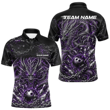 Maxcorners Purple Custom Mytical Energy Metal Chain And Dragon Bowling Tournament Team Shirts For Men, Women And Kid