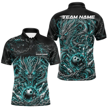 Maxcorners Cyan Custom Mytical Energy Metal Chain And Dragon Bowling Tournament Team Shirts For Men, Women And Kid