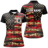 Maxcorners Bowling And Pins American Flag Patriotic Red Camo Customized Name, Team Name 3D Polo Shirt