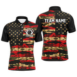 Maxcorners Bowling And Pins American Flag Patriotic Red Camo Customized Name, Team Name 3D Polo Shirt