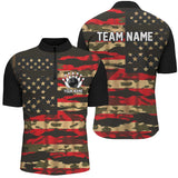 Maxcorners Bowling And Pins American Flag Patriotic Red Camo Customized Name, Team Name 3D Polo Shirt