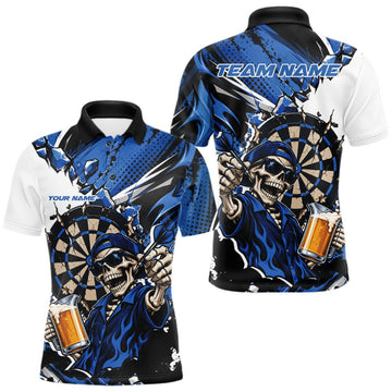 Maxcorners Blue Energy Custom Funny Skeleton Drink Beer Dart Men Polo Shirt, Dart Team Jersey LM1910