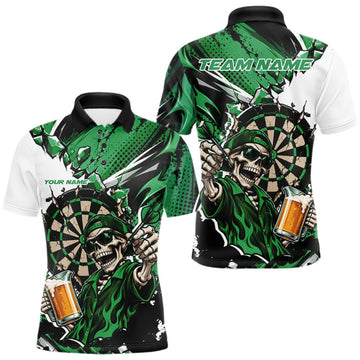 Maxcorners Green Energy Custom Funny Skeleton Drink Beer Dart Men Polo Shirt, Dart Team Jersey LM1910