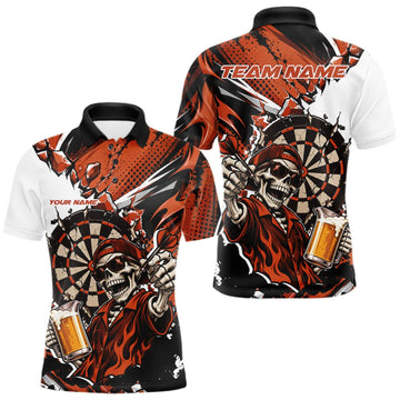 Maxcorners Orange Energy Custom Funny Skeleton Drink Beer Dart Men Polo Shirt, Dart Team Jersey LM1910