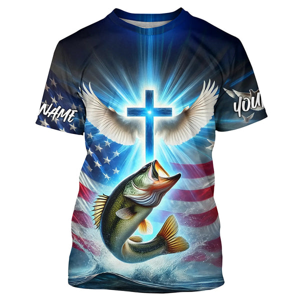 Maxcorners Custom Faith Largemouth Bass Patriotic Fishing T-Shirts, Fishing Jerseys MT2108