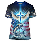 Maxcorners Custom Faith Marlin Patriotic Fishing T-Shirts, US Fishing Jerseys MT2108